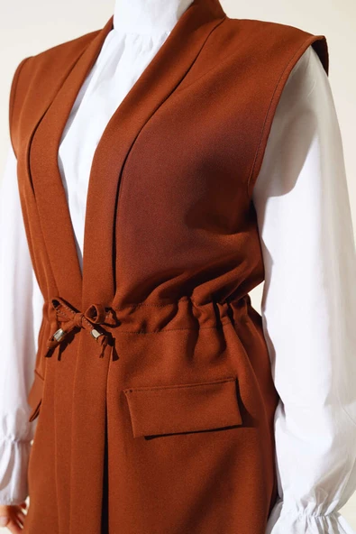 Sahte Cepli Tünelli Yelek Kahve - Resim 4