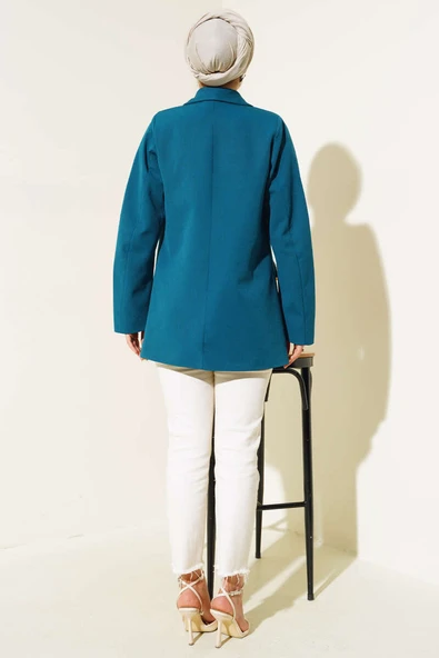 Dört Düğmeli Dabıl Ceket Petrol - Resim 3