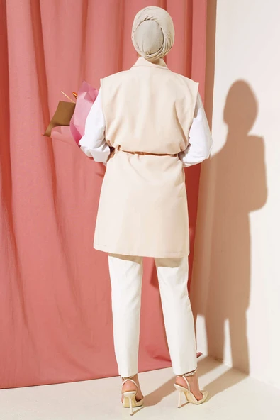 Sahte Cepli Tünelli Yelek Bej - Resim 3