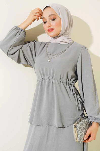 Ayrobin Etekli İkili Takım Melanj Gri - Resim 2