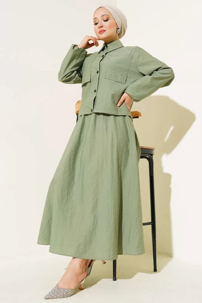 Çıtçıtlı Etekli Paraşüt İkili Takım Çağla Yeşili ürün görseli 1