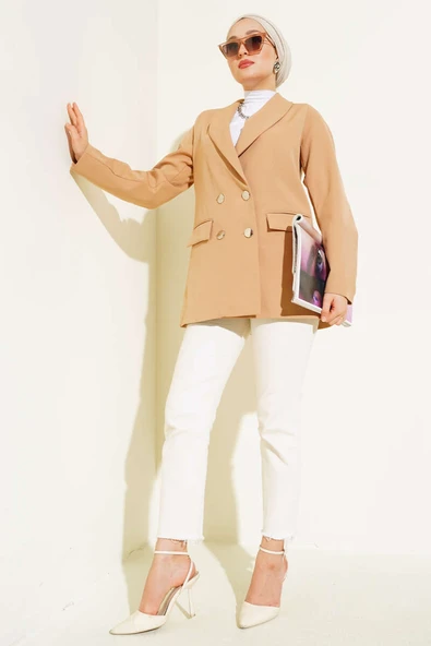 Dört Düğmeli Dabıl Ceket Camel - 2