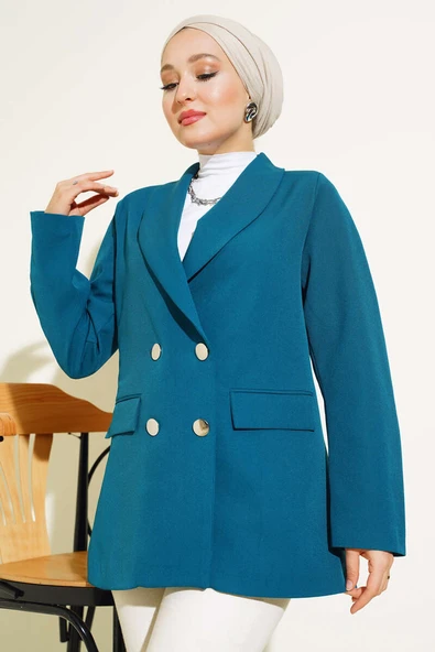 Dört Düğmeli Dabıl Ceket Petrol ürün görseli 1