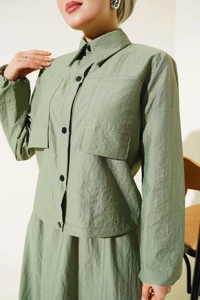 Çıtçıtlı Etekli Paraşüt İkili Takım Çağla Yeşili - Resim 4