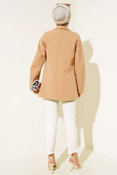 Dört Düğmeli Dabıl Ceket Camel - 3