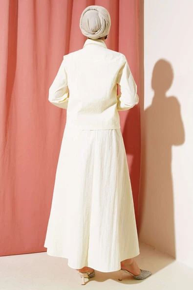 Çıtçıtlı Etekli Paraşüt İkili Takım Krem - Resim 3