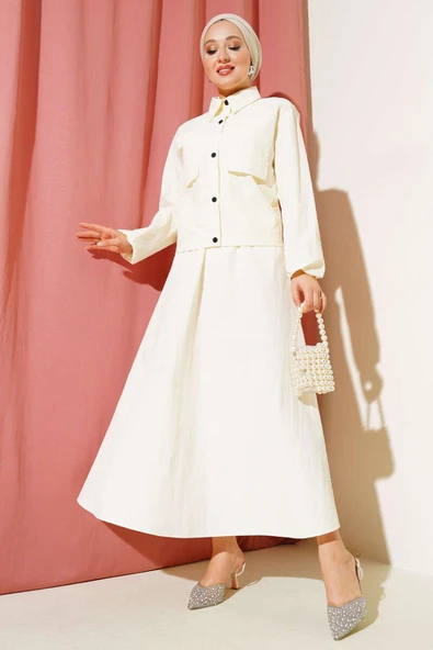 Çıtçıtlı Etekli Paraşüt İkili Takım Krem ürün görseli 1