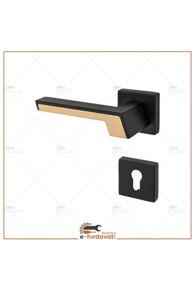 Crowni Siyah Gold Kare Rozetli Yale Çelik Kapı Kolu Sol Basar Tek Taraf - Resim 2