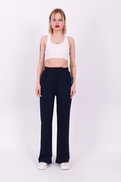 Geniş Paça Kumaş Okul Pantolonu Siyah - 4