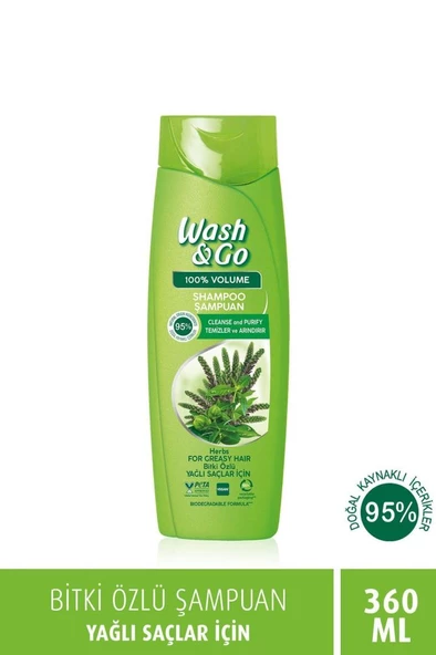 Wash&Go Yağlı Saçlar İçin Bitki Özlü Şampuan 360 ml