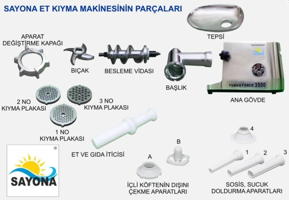 Sayona S-3500D Turbo Force 1800 W Kıyma Makinesi - 3