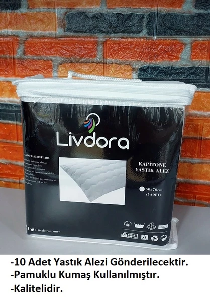 Livdora Kapitoneli 10lu Pamuklu Yastık Alezi, Koruyucu (50x70) - 3