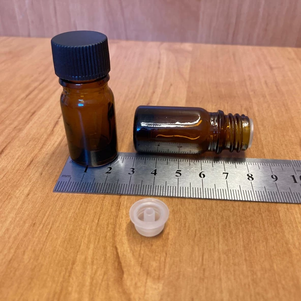 Siyah Kapaklı KAhverengi  Içten Damlalıklı Cam Şişe 5 Ml  , 5 cc Kolonya Tıpalı Cam Şişe x 6 Adet - Resim 2