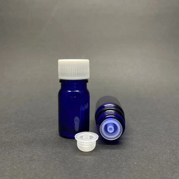 Beyaz Kapaklı Mavi  İçten Damlalıklı Cam Şişe 5 Ml  , 5 cc Kolonya Tıpalı Mavi Cam Şişe x 6 Adet