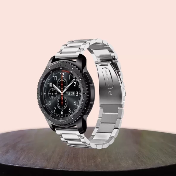 Paslanmaz Çelik 20mm Basmalı Kilit Metalik Saat Kordonu Kayışı GÜMÜŞ - 1