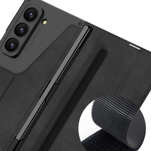 Galaxy Z Fold 6 Kılıf Kamera Korumalı Kadife Tasarımlı Redclick Kıpta Kalemli Fest Kapak - Resim 7