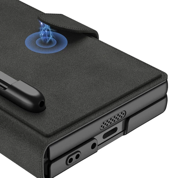 Galaxy Z Fold 6 Kılıf Kamera Korumalı Kadife Tasarımlı Redclick Kıpta Kalemli Fest Kapak - Resim 8