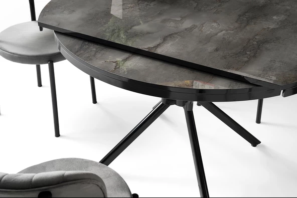 Bade Alfa MDF Oval HighGloss Açılır Mutfak Masa Sandalye Takımı 73x120 - 8