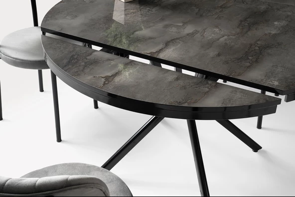 Bade Alfa MDF Oval HighGloss Açılır Mutfak Masa Sandalye Takımı 73x120 - 9