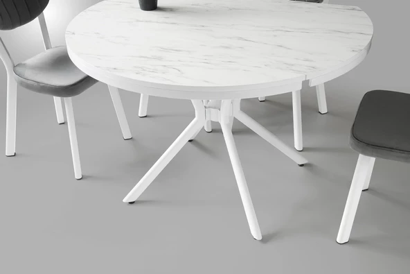Bade Alfa MDF Oval HighGloss Açılır Mutfak Masa Sandalye Takımı 73x120 - 3