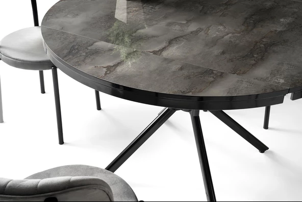 Bade Alfa MDF Oval HighGloss Açılır Mutfak Masa Sandalye Takımı 73x120 - 11