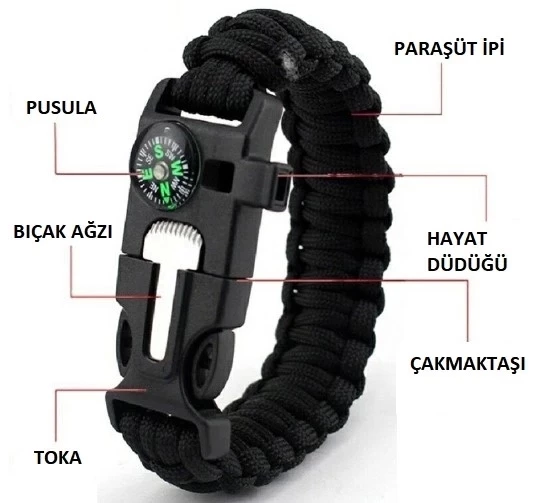 Pratik Survival Kamp Bileklik Düdük Çok Amaçlı - Resim 2