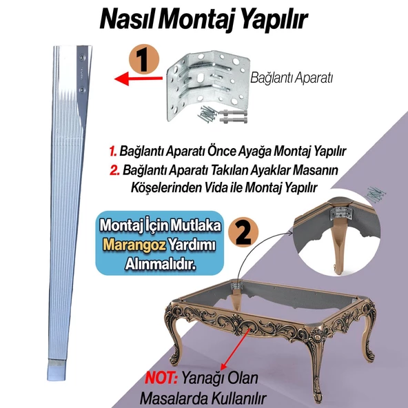 4 Adet Elit Plastik Masa Dresuar Ayağı 75 cm Gümüş Gri Ayak Mutfak Yemek Masası Mobilya Ayakları - 5