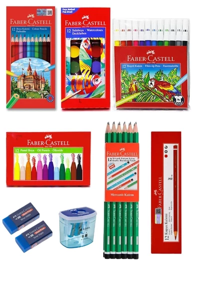 Faber Castell Kırtasiye Seti 12 Renk Sulu Kuru Pastel Boya SET6