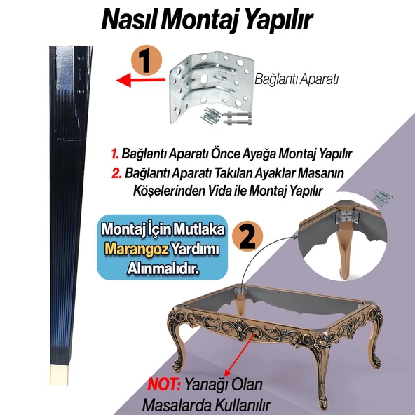 4 Adet Elit Masa Dresuar Ayağı 75 cm Plastik Siyah Ayak Mutfak Yemek Masası Mobilya Ayakları Siyah - Resim 5