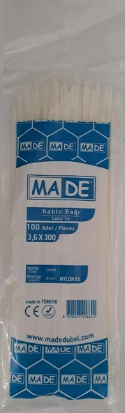 MADE KABLO BAĞI 3,6X300 mm BEYAZ 100 LÜ