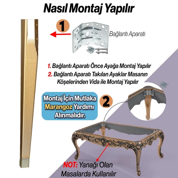 4 Adet Elit Plastik Masa Dresuar Ayağı 75 cm Gold Altın Ayak Mutfak Yemek Masası Mobilya Ayakları - 5