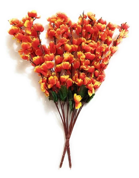 Nettenevime Yapay Çiçek Bahardalı Japon Kiraz Çiçeği 7 Dallı 57cm Turuncu - Resim 3