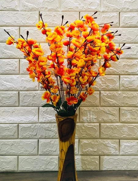 Nettenevime Yapay Çiçek Bahardalı Japon Kiraz Çiçeği 7 Dallı 57cm Turuncu - Resim 2