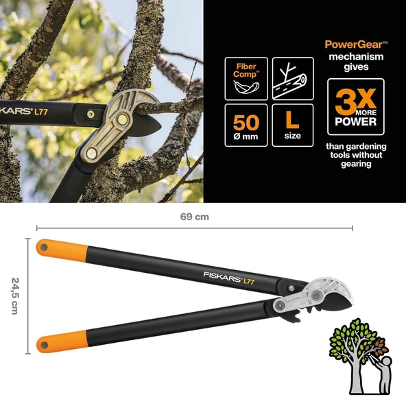 Fiskars L77 Powergear Anvil Dal Budama Makası 112580 - 2