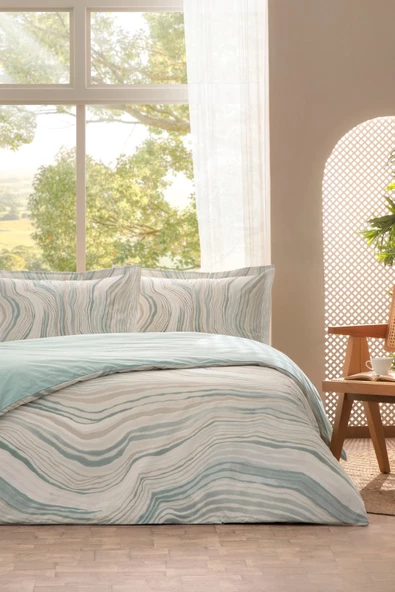 Özdilek Ranforce Çift Kişilik Nevresim Takımı-Natural Marble Mint