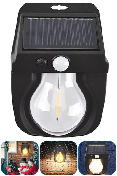 Güneş Enerjili Dekor Balkon Bahçe Aydınlatması Ampul Şeklinde Şık Led Loş Işık - 3
