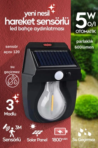 Güneş Enerjili Dekor Balkon Bahçe Aydınlatması Ampul Şeklinde Şık Led Loş Işık