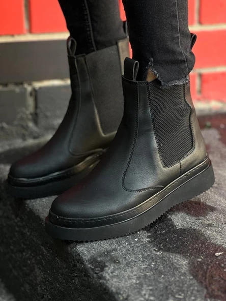 KB-0992 Siyah Cilt Siyah Yüksek Taban  Lastikli Erkek Bot ürün görseli