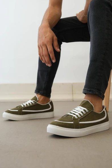 BA0351  Bağcıklı Deri Tozu Günlük Yeşil Renk Spor Ayakkabı - Resim 2