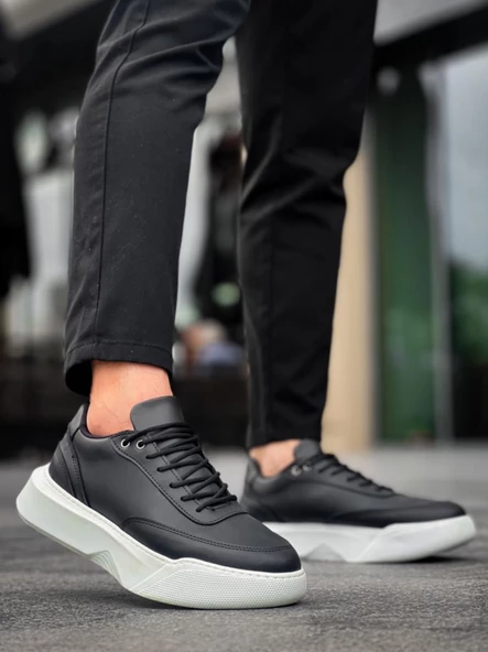 BA0354 Günlük  Bağcıklı Erkek Yüksek Taban Siyah Spor Ayakkabı - Resim 5