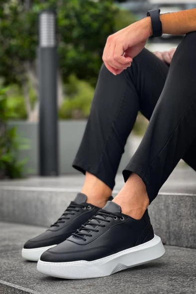 BA0354 Günlük  Bağcıklı Erkek Yüksek Taban Siyah Spor Ayakkabı - Resim 2