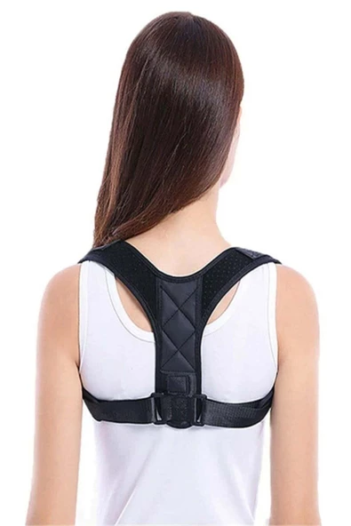 Siyah Deri Desenli Korse Ortopedik Dik Duruş Korsesi Dik Tutma Aparatı - Resim 2