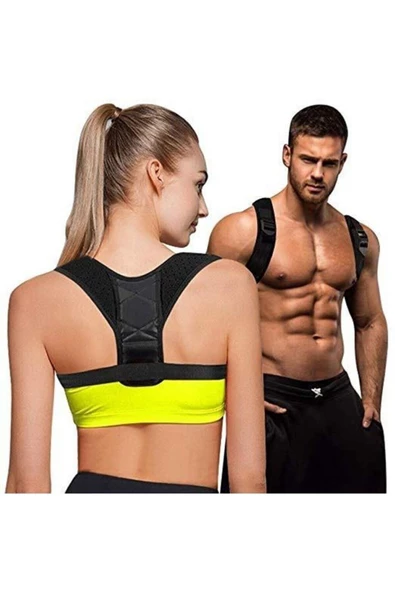 Kamburluk Önleyici Omuz Dik Duruş Korsesi Unisex Siyah Deri Desenli Kemerli Ayarlanabilir - Resim 2