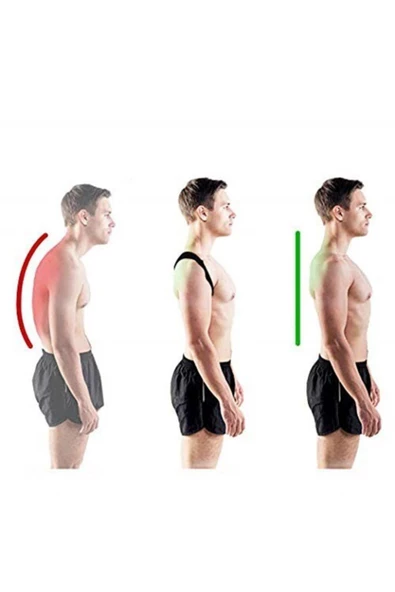Unisex Siyah Ortopedik Deri Desenli Omuz Dik Duruş Kemerli Ayarlanabilir Korse - Resim 3