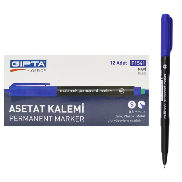 Gıpta Permanent Asetat Kalemi Silgili S Uç 12 Adet Mavi F1541