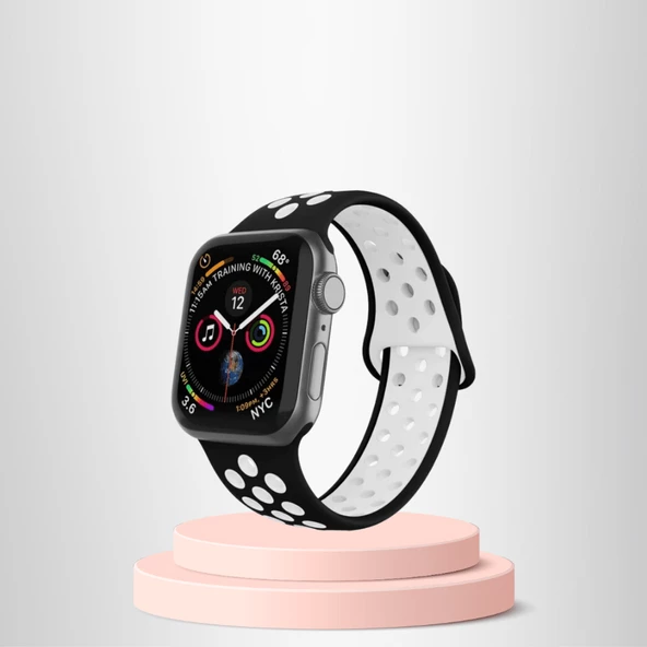 Apple Watch 42 44 45 49 Mm/L  Kordon Kayış Bileklik Delikli SİYAH-BEYAZ