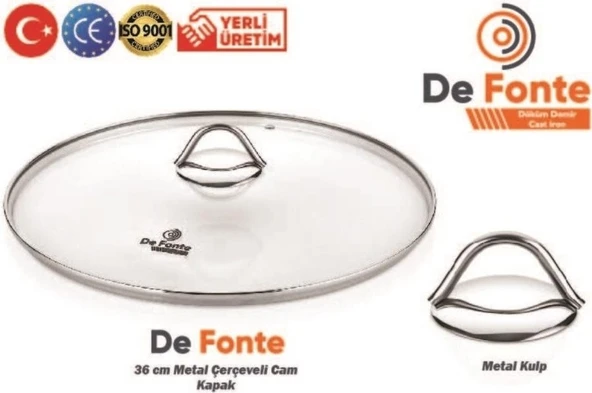 Defonte Döküm Demir Çap 36 cm Kavurma Tavası Yuvarlak Cam Kapak - Resim 3