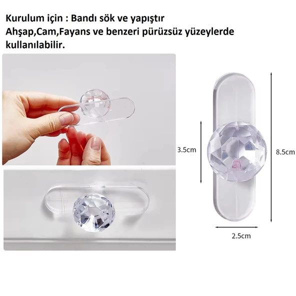 Yate10 4 Adet Elmas Plastik Yapışkanlı Çekmece Dolap Kulbu - 3