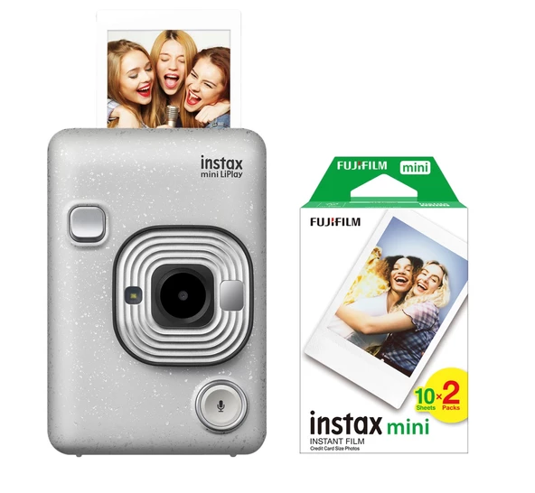 Fujifilm Instax mini LiPlay Hybrid Stone Beyaz Fotoğraf Makinesi ve 20'li Mini Film