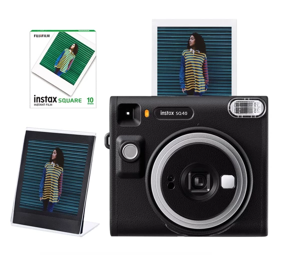 Fujifilm Instax SQ40 Siyah Fotoğraf Makinesi 10'lu Kare Film ve Pleksi Çerçeve Seti